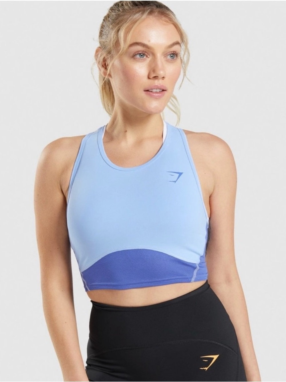 Gymshark Sky Blue High-Neck Mesh-Trim Sports Crop
